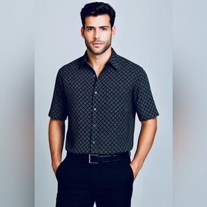 Linea Rosso Silk Blend Button-Up Shirt XL Black Print